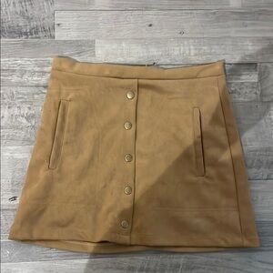 Tan suede mini skirt with buttons